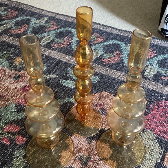 Vintage Glass Candle Holders - Amber and Gold - Set of 3 - Picture 2 of 3
